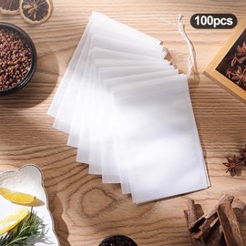 BlingKingdom 100pcs Tea Bags Empty Tea Filter Bags Ground Coffee Bags Safe and Natural Material Coffee Filter Bag Disposable Infuser with Drawstring for Loose Leaf Tea 2.4 x 3.1inch (White)