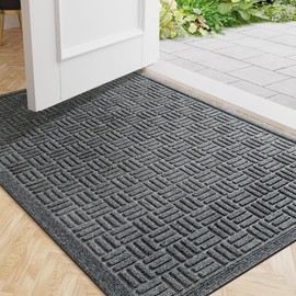 Mibao Mibao Front Door Mat Indoor Outdoor Entrance, Dirt Trapping Waterproof All-Season, All-Weather Doormat, Non-Slip Durable Natural Rubber Low Profile Easy Clean Patio Entrance Mat, 29.5" x 17", Grey