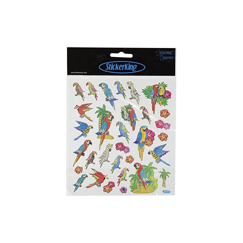 Tattoo King Multi-Colored Stickers-Parrots
