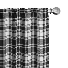 Ambesonne Abstract Curtains, British Tartan Celtic Pattern with Vertical Horizontal Symmetric Stripes Image, Window Treatments 2 Panel Set for Living Room Bedroom, Pair of - 28" x 63", Black White