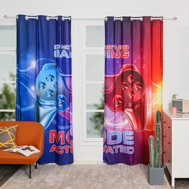 Gaming Curtains Galaxy Nebula Blue Red Gradient Curtains for Bedroom Living Room Kids Boys Video Game Gamepad Windows Drapes Novelty Game Controller Room Decoration,W46*L54