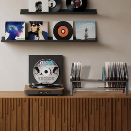 LILIWER Vinyl Record Storage Holder - Expandable 13-22.4" Width, Heavy-Duty Carbon Steel Album Organizer for Desktop & Floor, Anti-Warping Display Stand for 60-110 LPs, Matte Black Industrial Style