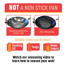 JOYCE CHEN Classic Series 14-Inch Carbon Steel Wok with Birch Handles