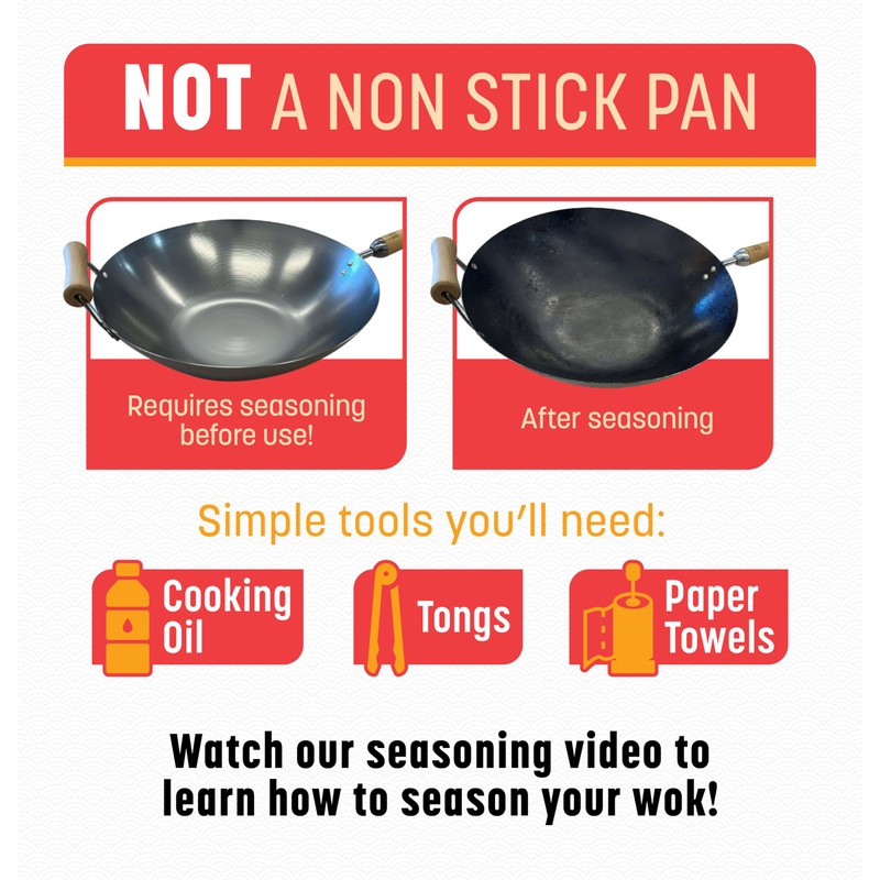 JOYCE CHEN Classic Series 14-Inch Carbon Steel Wok with Birch