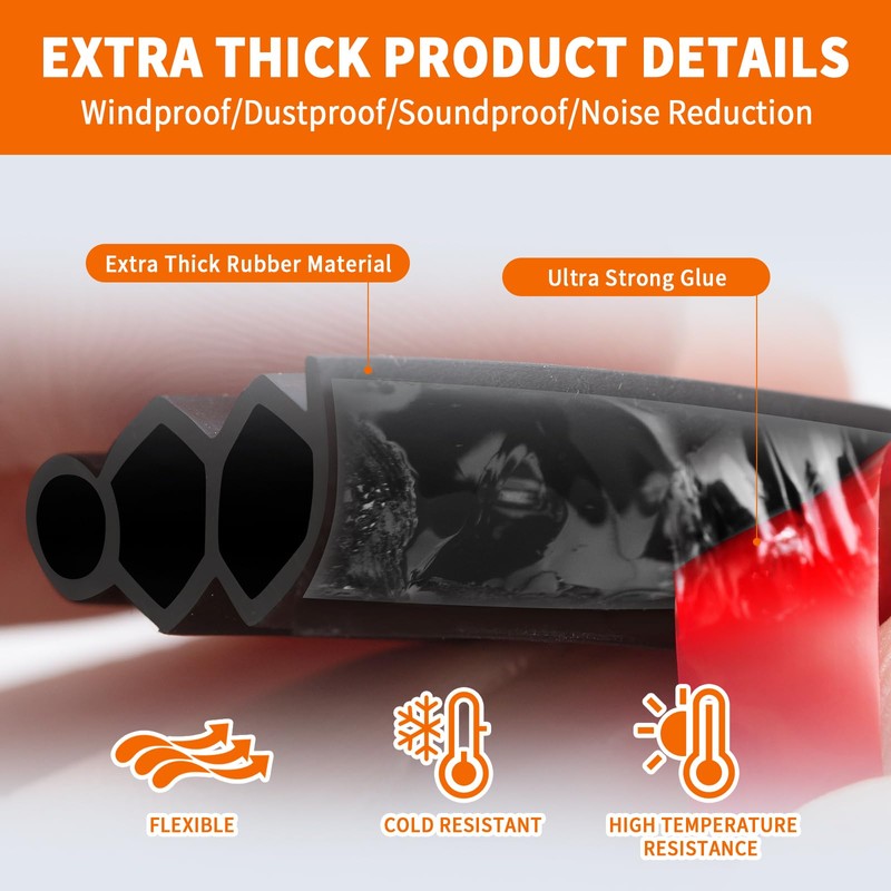 SILIENTWERK 40 Feet Self-Adhesive Rubber Weather Stripping Fits Big Gaps,