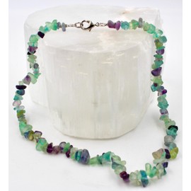 Taddart Minerals - Colourful sliver necklace made from natural gemstone fluorite with 45 cm length - handmade, Fluorite