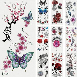 Red Tattoo Stickers, Red Rose Fashion Butterfly Dragon Flower,Body Art Temporary Fake Tattoo Sticker Decal,Rose Tattoo,Butterfly Temporary Tattoos,Temporary Tattoos,Makeup