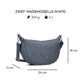 Zwei Damen Handtasche Mademoiselle.M M70 Moon-Bag 4 Liter Trend-Tasche in Halbmond-Form vielseitig als Bauchtasche Crossbody-Bag Abendtasche Umhängetasche zu tragen (nubuk-blue)