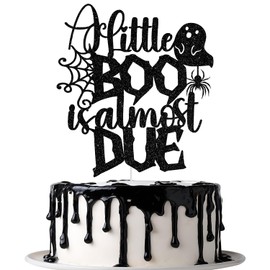 A Little Boo is Almost Due - Decoración para tartas de Little Boo, decoración para baby shower, fantasma de Halloween, decoración de fiesta de revelación de género, purpurina negra