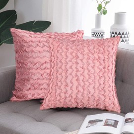Joveco Set of 2 Decorative Throw Pillow Covers, Rectangle Cotton Throw Pillow Cases, Cushion Covers for Couch Sofa Bed Living Room (Pink-Square, 18"x18"-2pcs)
