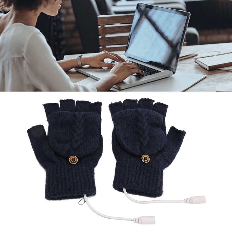 USB Warmer Heated Gloves Flip Half Fingerless Electronic Knitted Hand