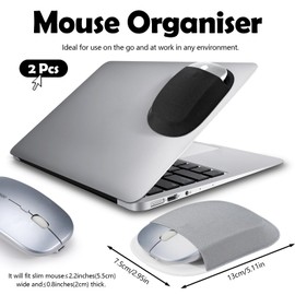 Realand 2Pcs Stick-On Laptop Mouse Holder - Elastic Case for Wireless Mouse, Pouch Pocket Sleeve, Oval Grey + Black