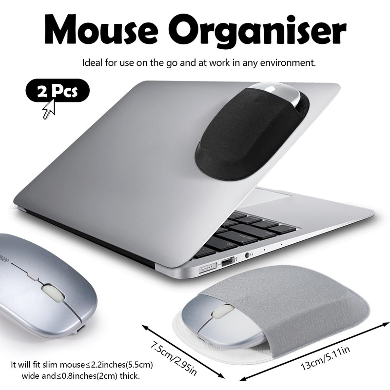 Realand 2Pcs Stick-On Laptop Mouse Holder - Elastic Case for