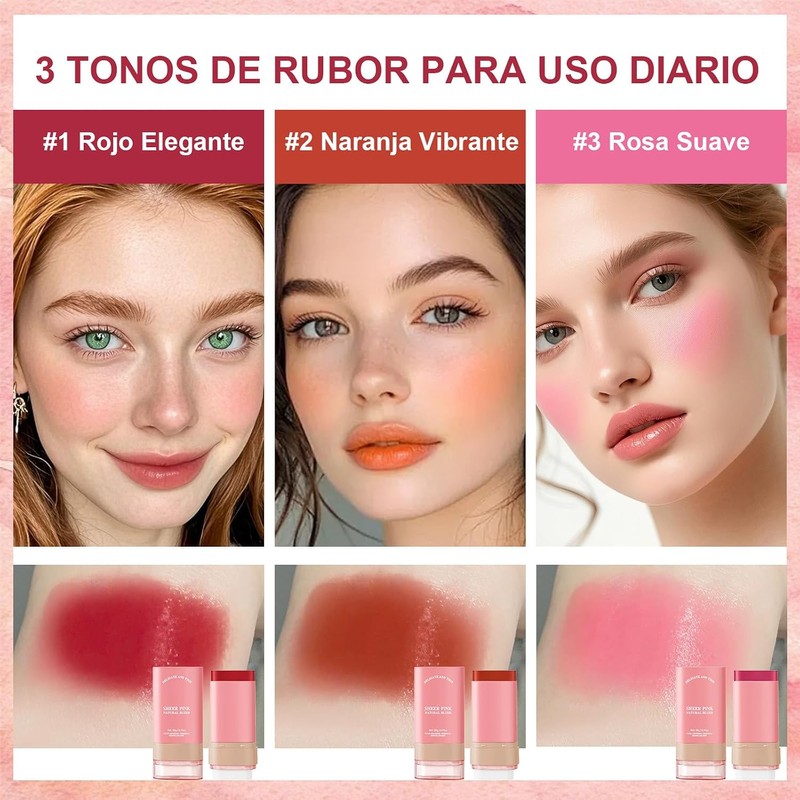 Rubor Multifuncional en Crema con Esponja Incorporada, 3 en 1