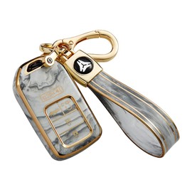 ontto 5 Buttons Car Key Cover with Keychain Fit for Honda Civic Accord Pilot CRV HRV CRZ Fit Odyssey TPU Key Skin Marble Pattern Key Shell Grey