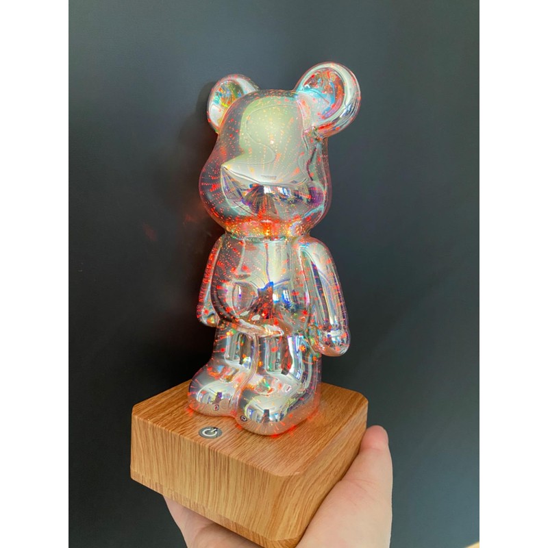 Wireless Crystal Bear Night Light 3D Glass Bedside Lamp Colorful