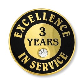 PinMart Gold Plated Excellence in Service Year Award Lapel Pin – Metal Enamel Workplace Reward Pin w/Rhinestone – 1-60 Years Pins for Long Standing Employees