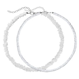 LOHZAQ 2Pcs White Puka Chip Shell Choker Necklaces Hawaiian VSCO Necklace (18 Inches)