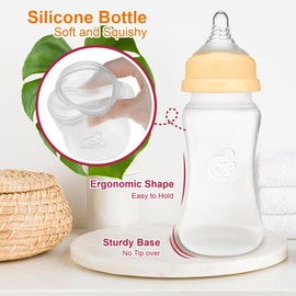 Nenesupply Silicone Baby Bottles Newborn Feeding Bottles Slow Flow Breastfeeding Bottle for Breastfed Babies Wide Neck 8oz Anti Colic Level 2 Nipple for 1+ Month Infant Replace Spectra Bottle Pumping