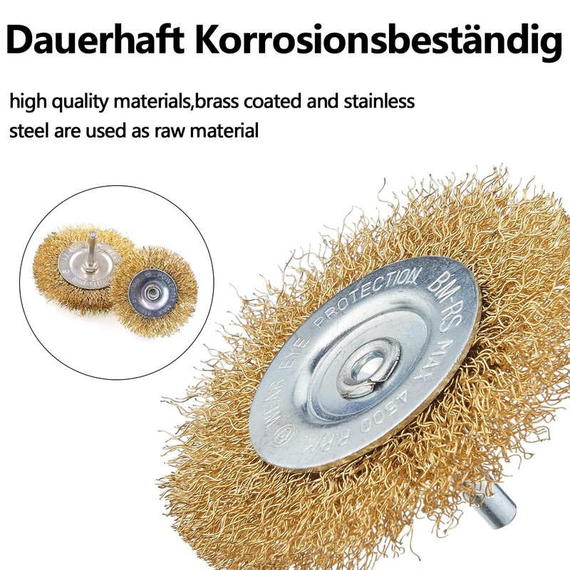 Wire Brush Set, 9 Pieces Steel Wire, Brass-Plated, Carbon Steel
