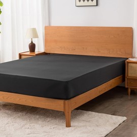 Ranunculus Deep Fitted Sheet Full Size - Pack of 2 Bed Sheets - Soft Brushed Microfiber - Breathable, Wrinkle Free, Fade Resistant,Easy Care (Black,54 * 76)