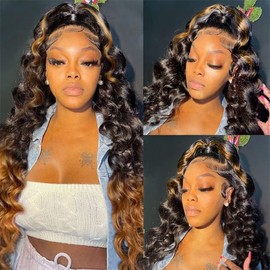 200% Density Full 360 Lace Front Wigs Human Hair For Women Ombre Lace Front Wig Human Hair Glueless Wigs Human Hair With Baby Hair Body Wave Lace Front Wigs Human Hair Ombre Human Hair Wigs(20 Inch)