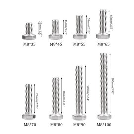 4Pcs M8 x 45mm Stainless Steel Bolt Kit - Hex Head Screws with Nuts & Washers for Bike/Motorcycle/Garden DIY Repairs, Fully Threaded Rust-Resistant Hardware Set