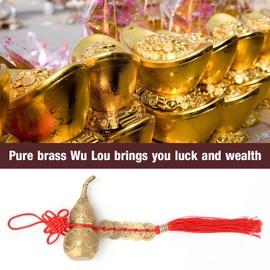Brass Cucurbit, Wu Lou Cucurbit with 5 Coins, Feng Shui Brass Gourd Ornaments Good Luck Wu Lou Brass Gourd for Household Feng Shui