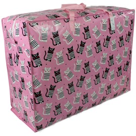 The Pescara Collection Pink Cats print Extra Large Storage Bag Water & Dust Resistant. Double zipped. For toys, laundry, bedding. Underbed Wardrobe Space Saver (115 litre)