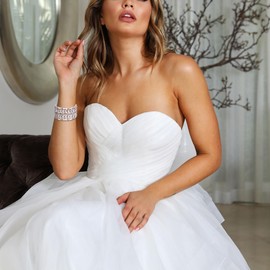 BriLove Wedding Bridal Bracelet for Brides, Marquise Rhinestones Cluster Stretch Bangle for Women Clear Silver-Tone