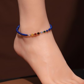 Jewever 7 Chakra Ankle Bracelets for Women Beach Foot Healing Crystals Lava Rock Essential Oils Diffuser Worry Stone Energy Balancing Meditation Yoga gifts (lapis lazuli)