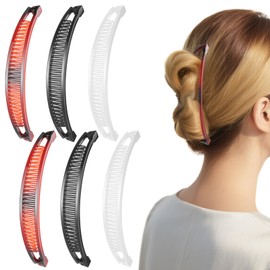 JIYIN 6 Pcs Banana Hair Clips for Women, Non-Slip Double Combs Hair Claw Clips Vintage Claws Hairs Grips for Thick Thin Long Short Straight Curly Hairs for Women(Brown & Black & White)