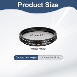 PATIKIL 46mm ND Filter, Variable ND Lens ND2-ND400 Adjustable Neutral Density Filter Slim Optical Glass with Cap for Camera Lens Video Vlog Portrait Photography, Black