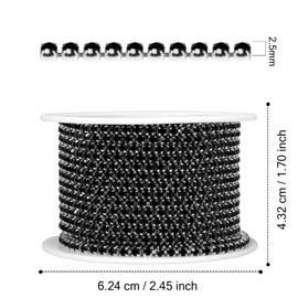 [11 Yards] Crystal Rhinestone Chain [10M/ 2.5MM] Black Rhinestone Close Chain Trim, Crystal String Claw Cup Chains for Sewing Crafts, Jewelry Making, Wedding, Party Decoration (SS8.5/2.5MM)