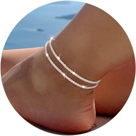 TEWIKY  Bracelets for Women, Glitter Waterproof   Adjustable Anklet for Women,  Anklets, Summer Beach Anklet Jewelry - color: S