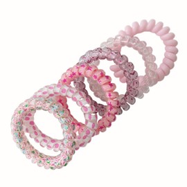 Getrays 6 Pcs Spiral Hair Elastics, Multi Style Non-Trace Resin Phone Cord Hair Elastics, Waterproof Ponytail Holder Hair Coils for Women Girls Hair Clips Hair Ornaments (Pink)