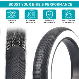 BALINGE E Bike 26x4.0 Fat tire 26 x 4 Fat tire 26x4 Bike tire 1 Pack Heavy Duty High-Performance Wear-Resistant E-Bike Mountain Snow Bike Tire ，Fat Bike Tires，White Wall，1 Tire