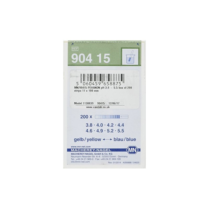 Camlab 1138839 PEHANON pH 3.8-5.5 Strip, 11 mm Length x