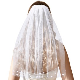 Vicenpal Bridal Bachelorette Veil with Comb Wedding Veils for Brides White Short Veil for Bachelorette Party(Heart)