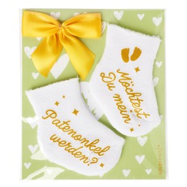 goldprintz I Would You Like My Patentonkel I Announce Pregnancy I Gold Printed Baby Socks with Heart Postcard I We Get a Baby I Ask Godfather Baby Announcement Pregnancy
