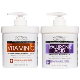 ADVANCED CLINICALS 2 PACK SET - CREMA CORPORAL A. HIALURONICO CON ACEITE DE BORRAJA, ESCUALANO Y VITAMINA E + CREMA CORPORAL VITAMINA C ILUMINACION CON A. FERULICO, A. DE COCO Y VITAMINA E 454GR/CU