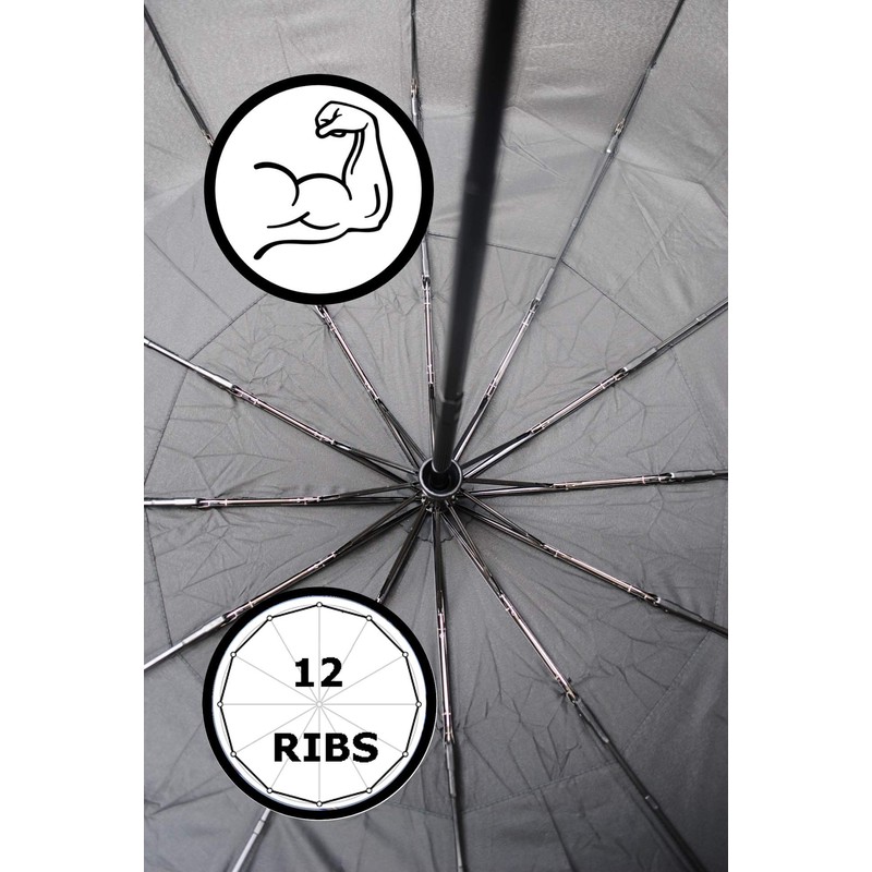 Rare 12 Rib Compact Small Umbrella - 50MPH Strong Windproof