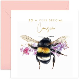 Old English Co. Bumblee Bee Very Special Cousin Card - Bee Floral Cute Birthday Card for Her - Cute Well Done Congratulations Cards for Cousin from Family | Blank Inside Envelope
