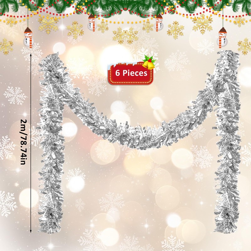 Pack of 6 x 2 m Christmas Tinsel Garland, Tinsel