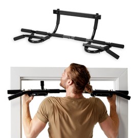 SPRI Pull Up Bar - 12-Grip Door Mounting Pull-Up Bar for Versatile Workouts - Rugged Steel with Foam Handles - Supports 300 Pounds - Fits Door Frames Up to 32 in. Wide - Black