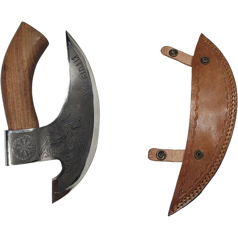 Viking Pizza Axe with Leather Sheath, Vikings Butcher Axes, Viking