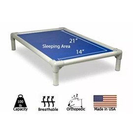 Kuranda Indoor/Outdoor Dog Crate Bed - Almond Frame - Open Weave - Pacific Blue - Toy 25"x18"