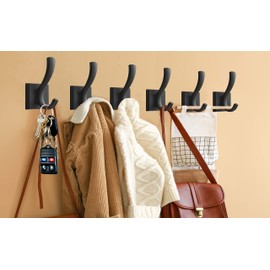 TOFIIGREM Black Towel Hooks Coat Hooks for Wall, Hand Towel Holder Robe Hook for Bathroom, Entryway Hat Hooks for Hanging Coat Towels Keys Hats (6 Pack)