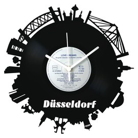 Skyline Düsseldorf 2017 Wall Clock Vinyl Record Clock Upcycled Designer Vintage Wall Hanging Decorative Retro Clock Made in Germany