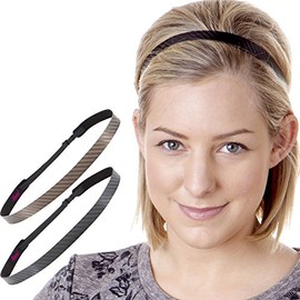 Hipsy REGULAR Size, Women's Adjustable NO SLIP Skinny Tech Sport Headband Multi Pack (Black & Brown REGULAR Size Tech 2pk)